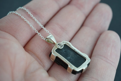 Black Tourmaline Sterling Silver Rough Cut Pendant