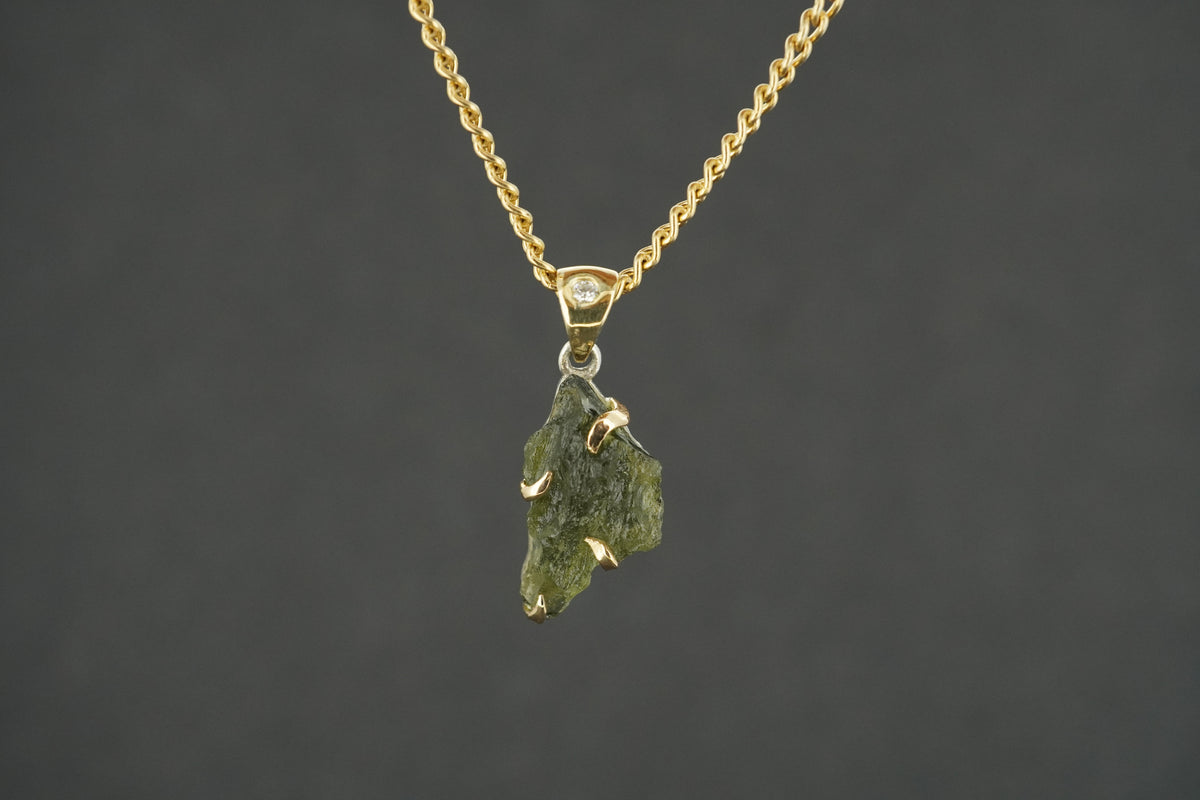Moldavite Sterling Silver & 18ct Gold Celtic Pendant