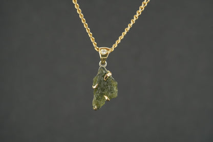 Moldavite Sterling Silver & 18ct Gold Pendant