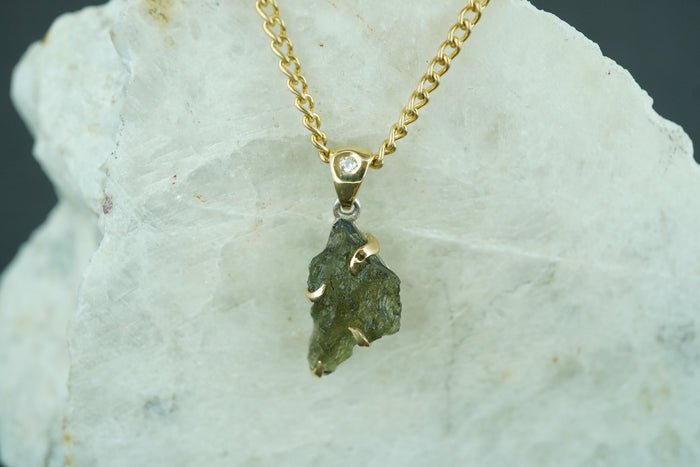 Moldavite Sterling Silver & 18ct Gold Pendant