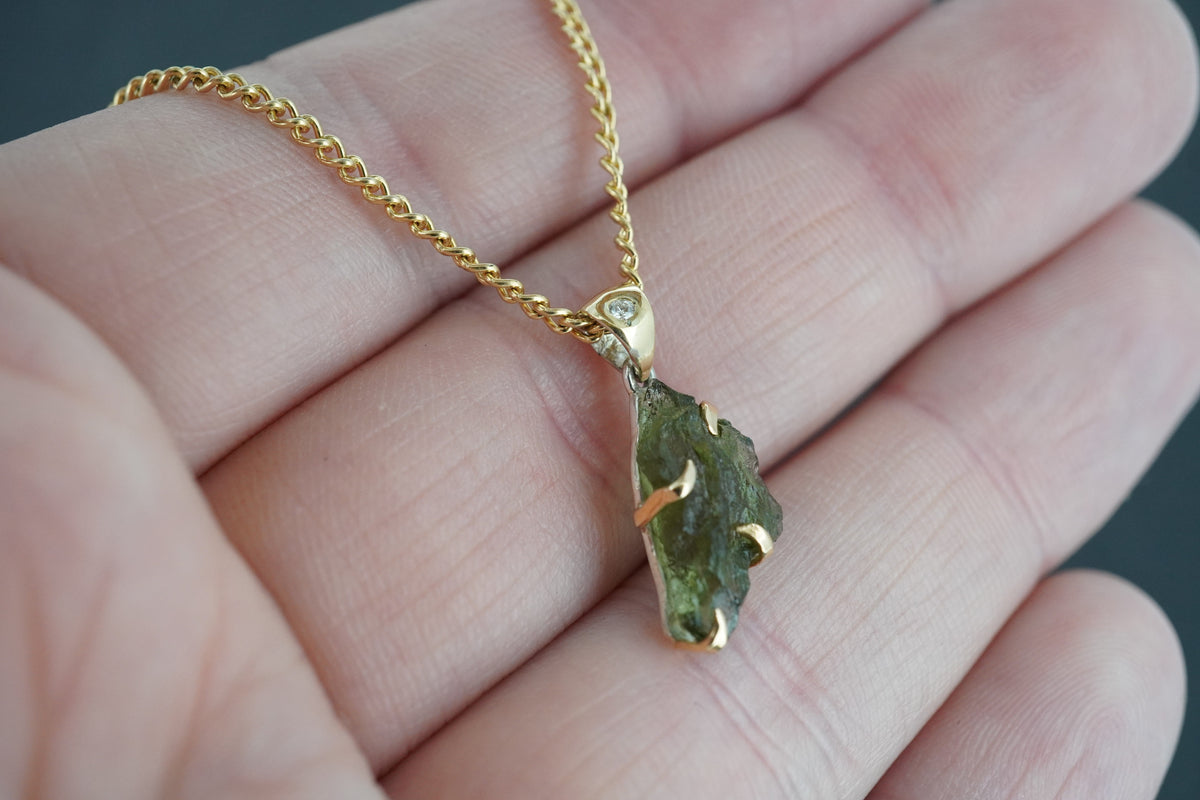 Moldavite Sterling Silver & 18ct Gold Celtic Pendant