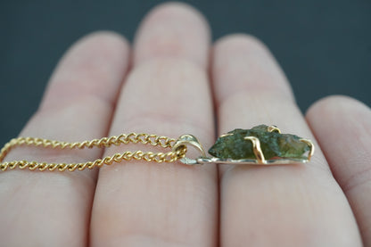 Moldavite Sterling Silver & 18ct Gold Pendant