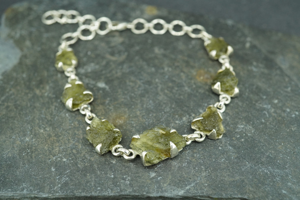 Moldavite Sterling Silver Pendant Bracelet