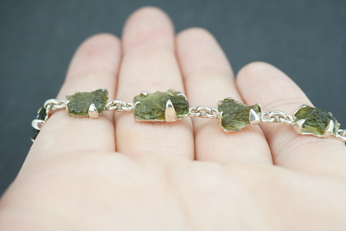Moldavite Sterling Silver Pendant Bracelet