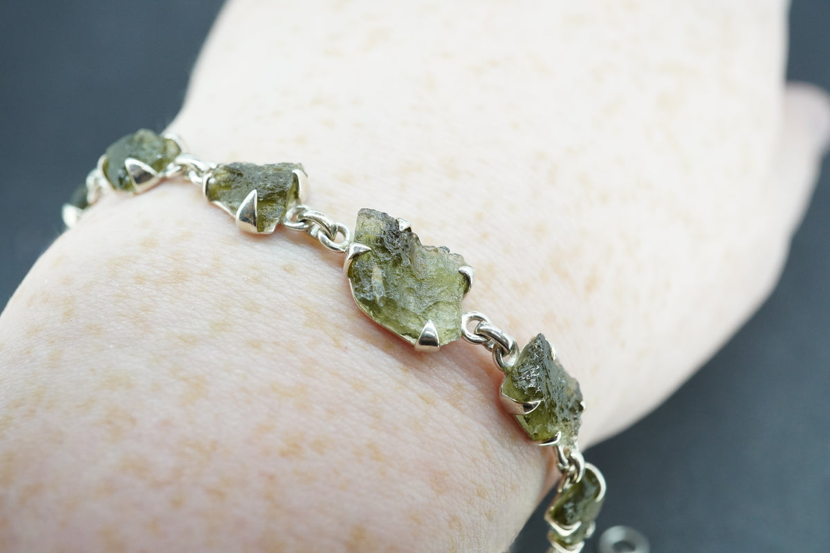 Moldavite Sterling Silver Pendant Bracelet
