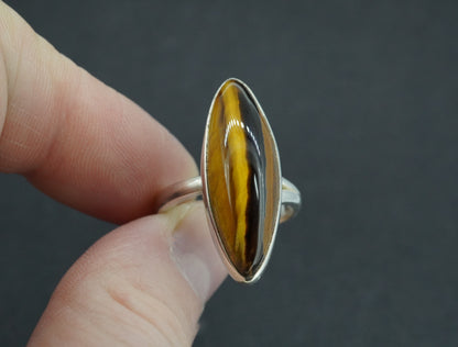 Tiger's Eye Sterling Silver Marquise Ring
