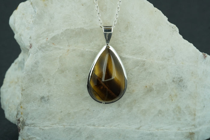 Tiger's Eye Sterling Silver Medium Drop Pendant