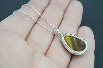 Tiger's Eye Sterling Silver Medium Drop Pendant