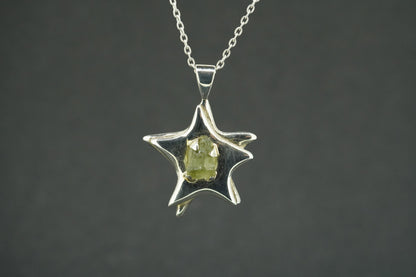 Moldavite Sterling Silver Star Pendant