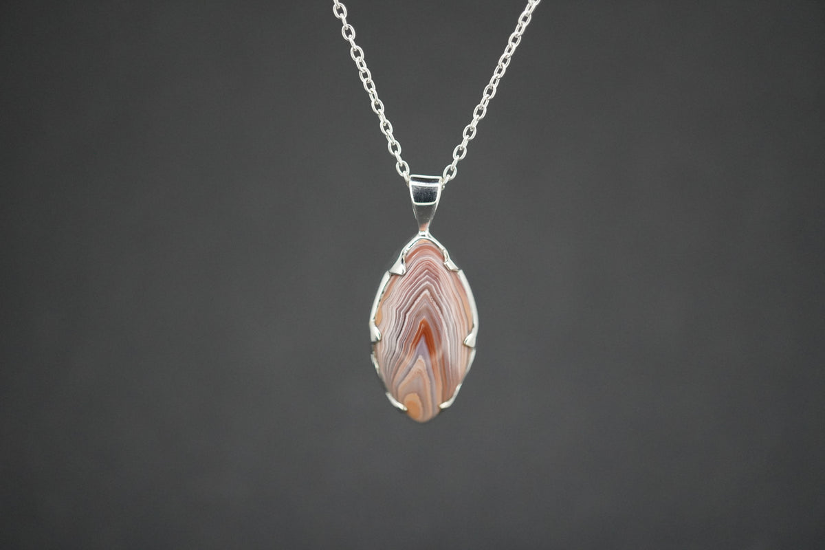 Scottish Agate Sterling Silver Small Marquise Pendant