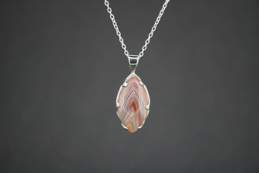 Scottish Agate Sterling Silver Small Marquise Pendant