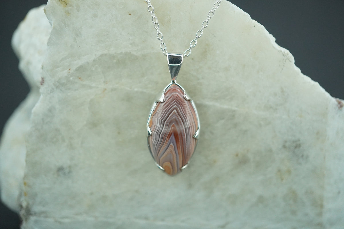 Scottish Agate Sterling Silver Small Marquise Pendant