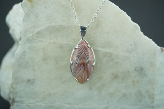 Scottish Agate Sterling Silver Small Marquise Pendant