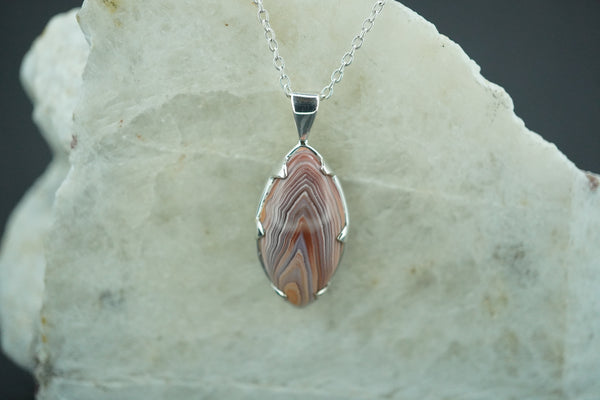 Scottish Agate Sterling Silver Small Marquise Pendant