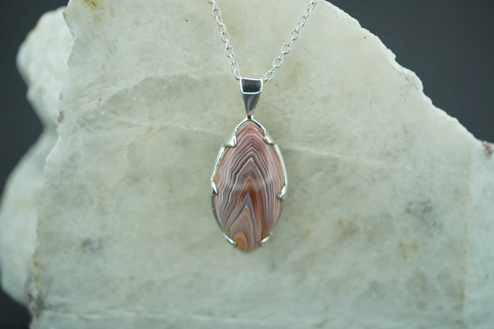 Scottish Agate Sterling Silver Small Marquise Pendant