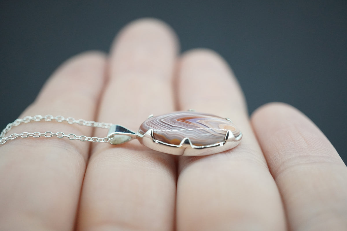 Scottish Agate Sterling Silver Small Marquise Pendant
