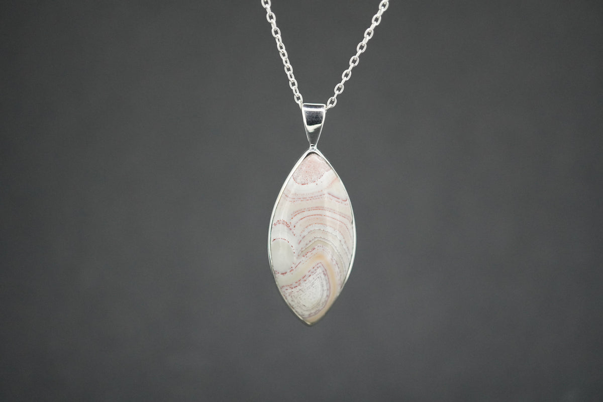 Scottish Agate Sterling Silver Marquise Pendant