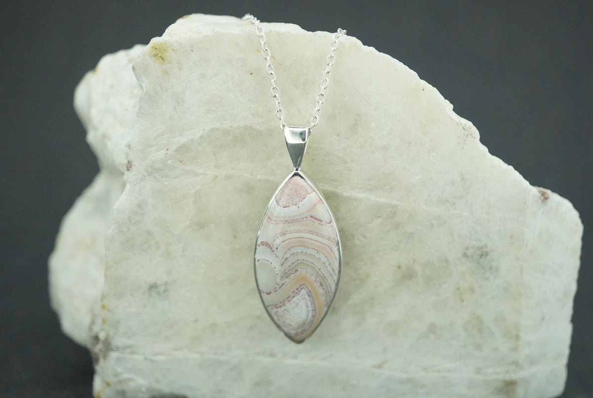 Scottish Agate Sterling Silver Marquise Pendant