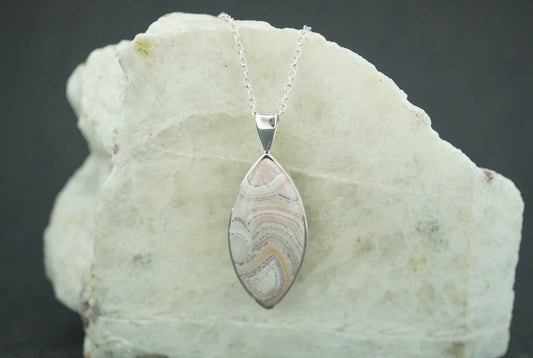 Scottish Agate Sterling Silver Marquise Pendant