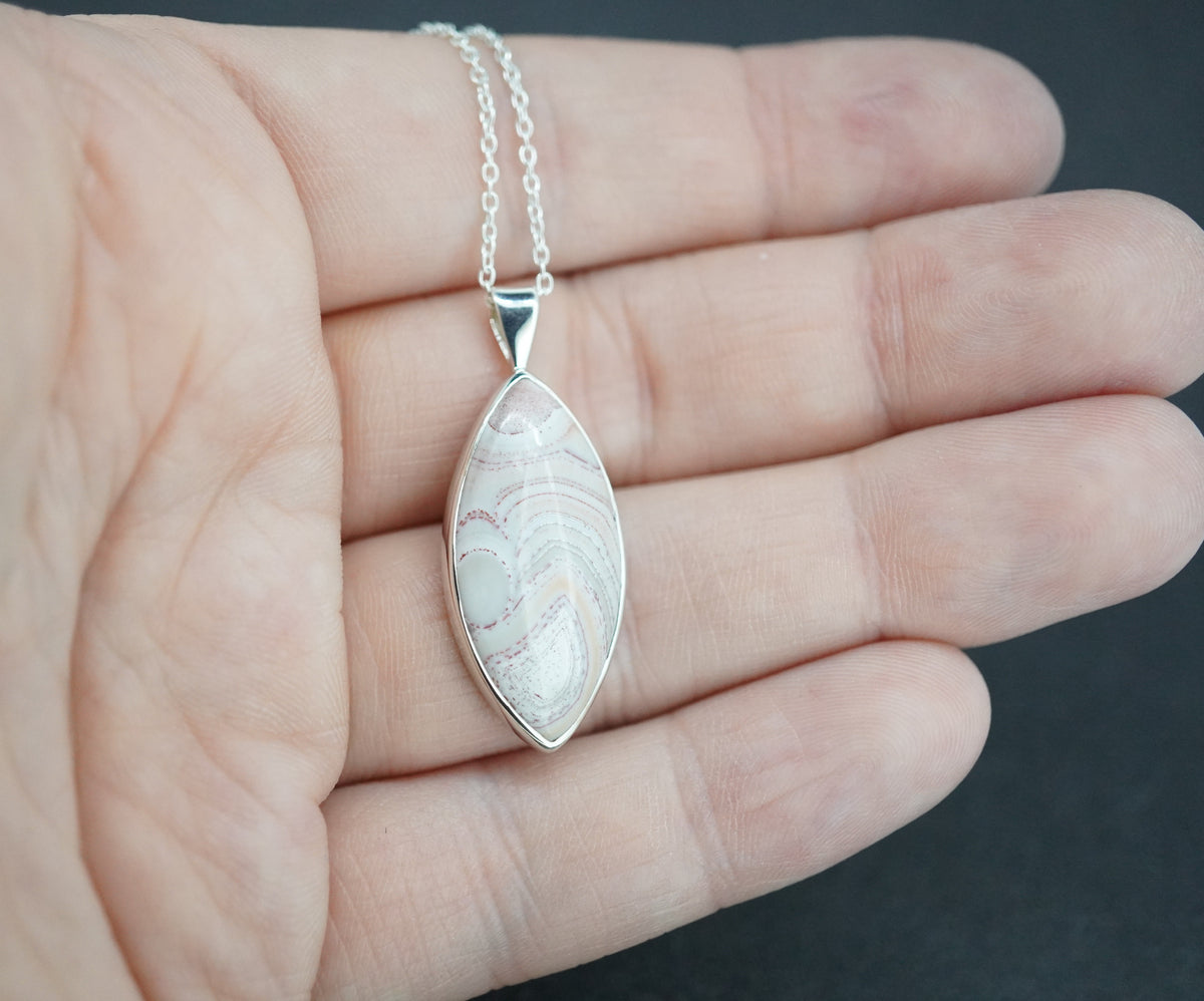 Scottish Agate Sterling Silver Marquise Pendant