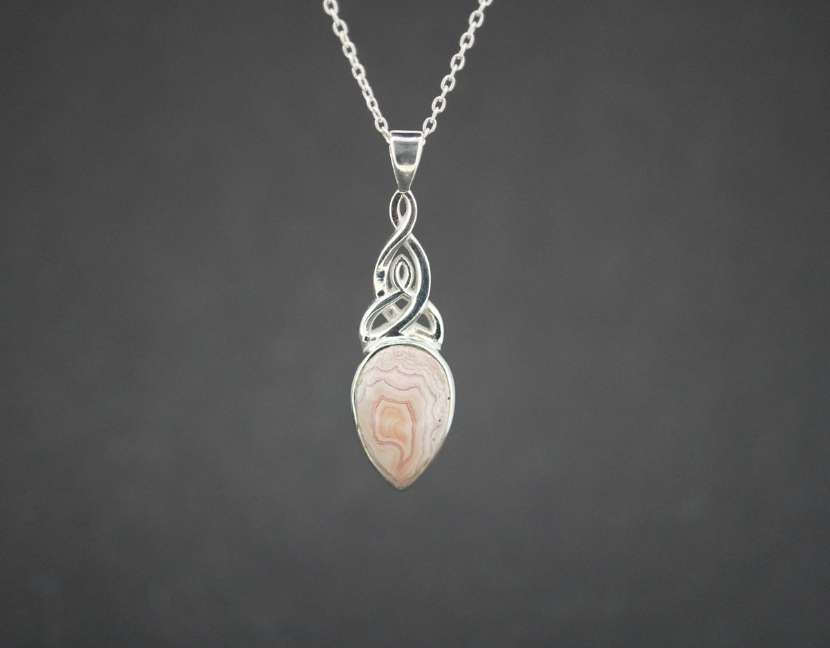 Scottish Agate Sterling Silver Drop Celtic Pendant