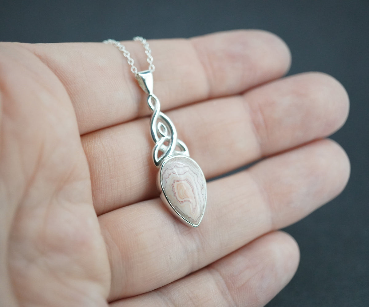 Scottish Agate Sterling Silver Drop Celtic Pendant