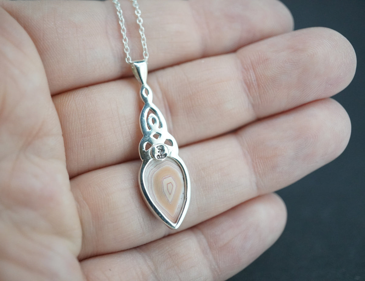 Scottish Agate Sterling Silver Drop Celtic Pendant