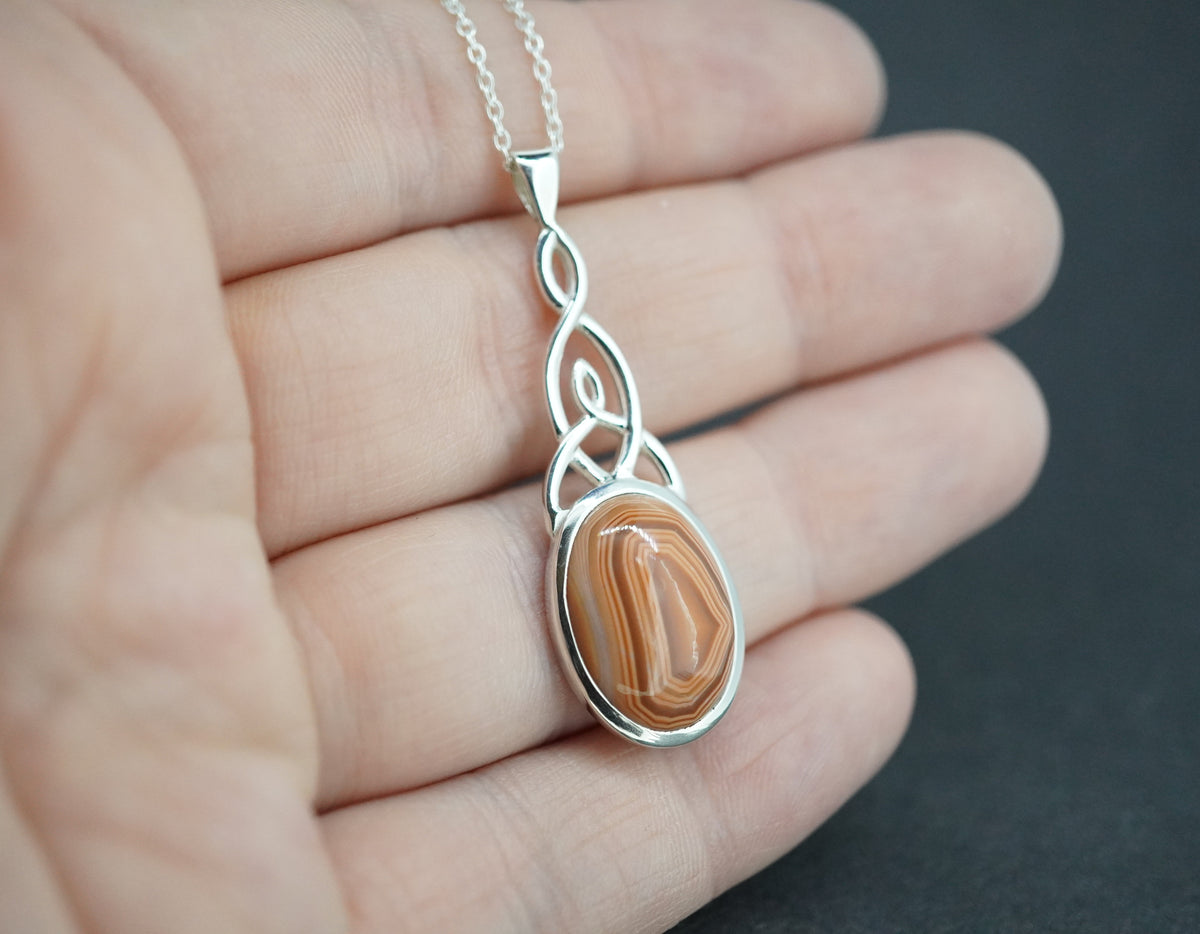 Scottish Agate Sterling Silver Oval Celtic Pendant