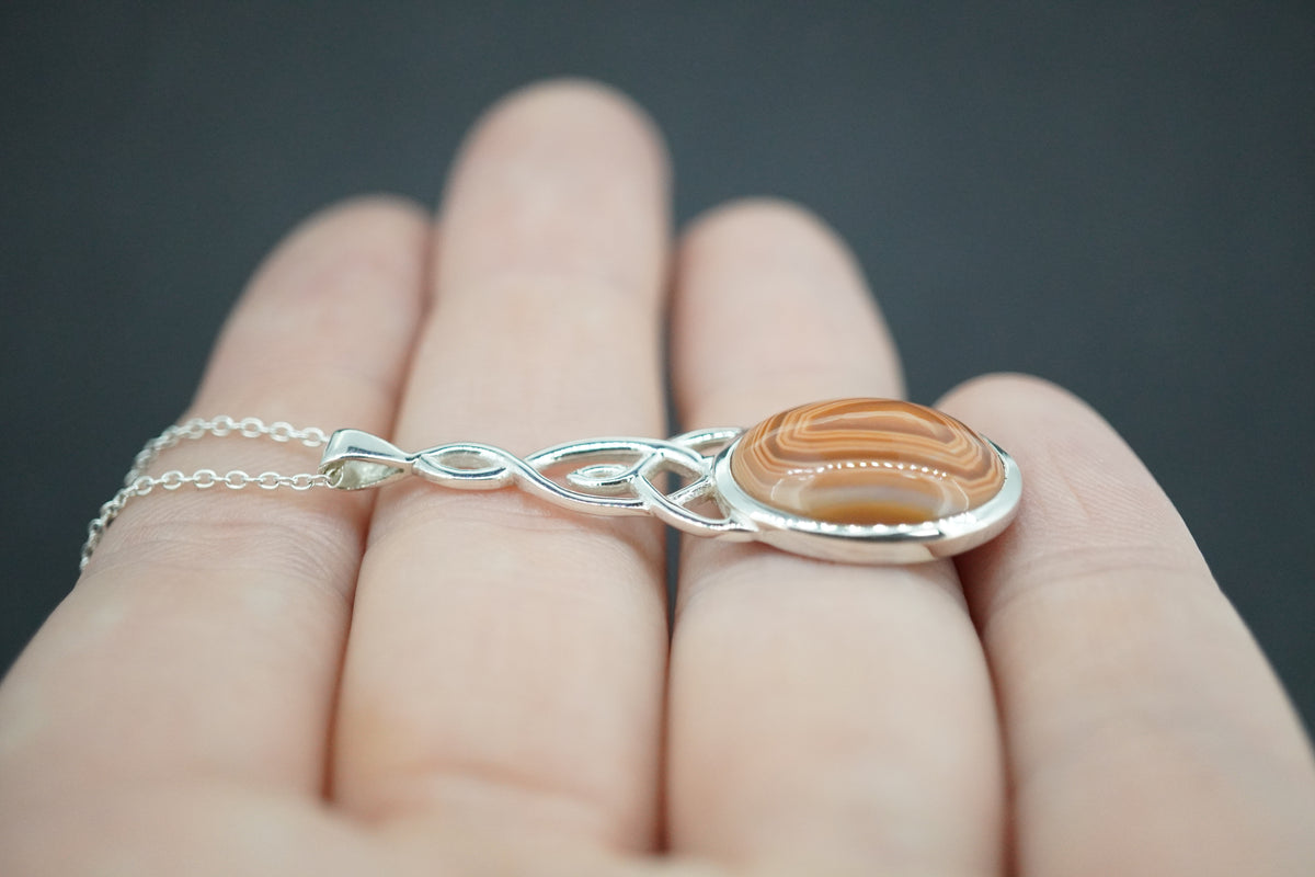 Scottish Agate Sterling Silver Oval Celtic Pendant