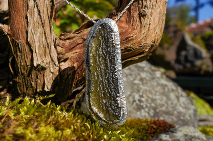 Czech Republic Moldavite & Diamond Pendant with Hand-Carved Dragon