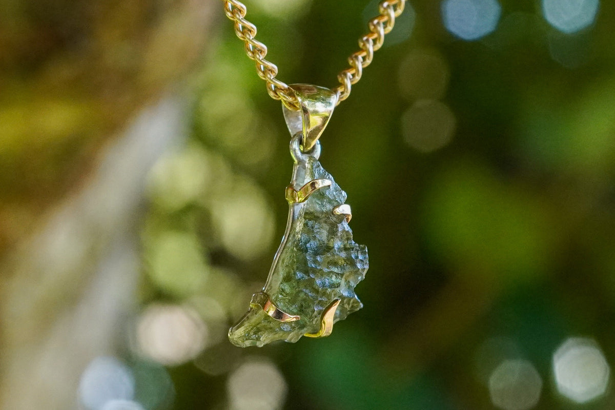Czech Republic Sterling Silver Moldavite Pendant with 18ct Gold