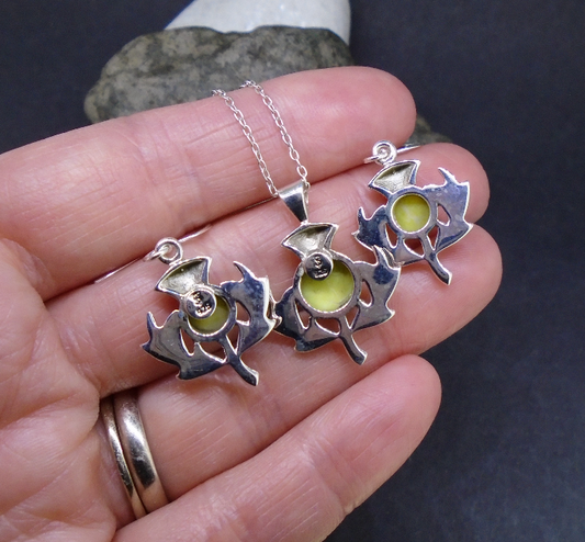 Highland Marble Scottish Thistle Sterling Silver Set