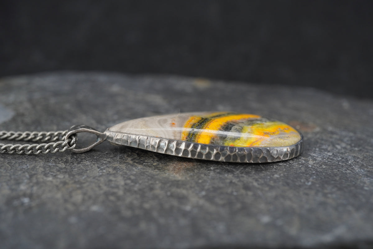 Bumblebee Jasper Hammered Sterling Silver Pendant image 2