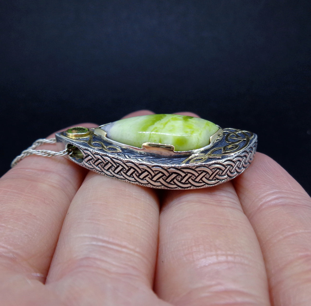 'Eilean Ceo' Skye Marble & Peridot, on a Scottish Gold & Sterling Silver Pendant image 2