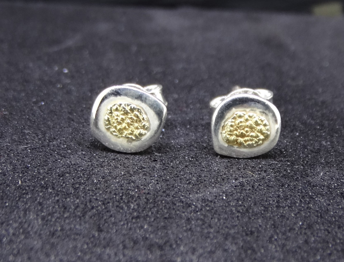 Gold Nugget Sterling Silver Stud Earrings - 7x6mm image 0