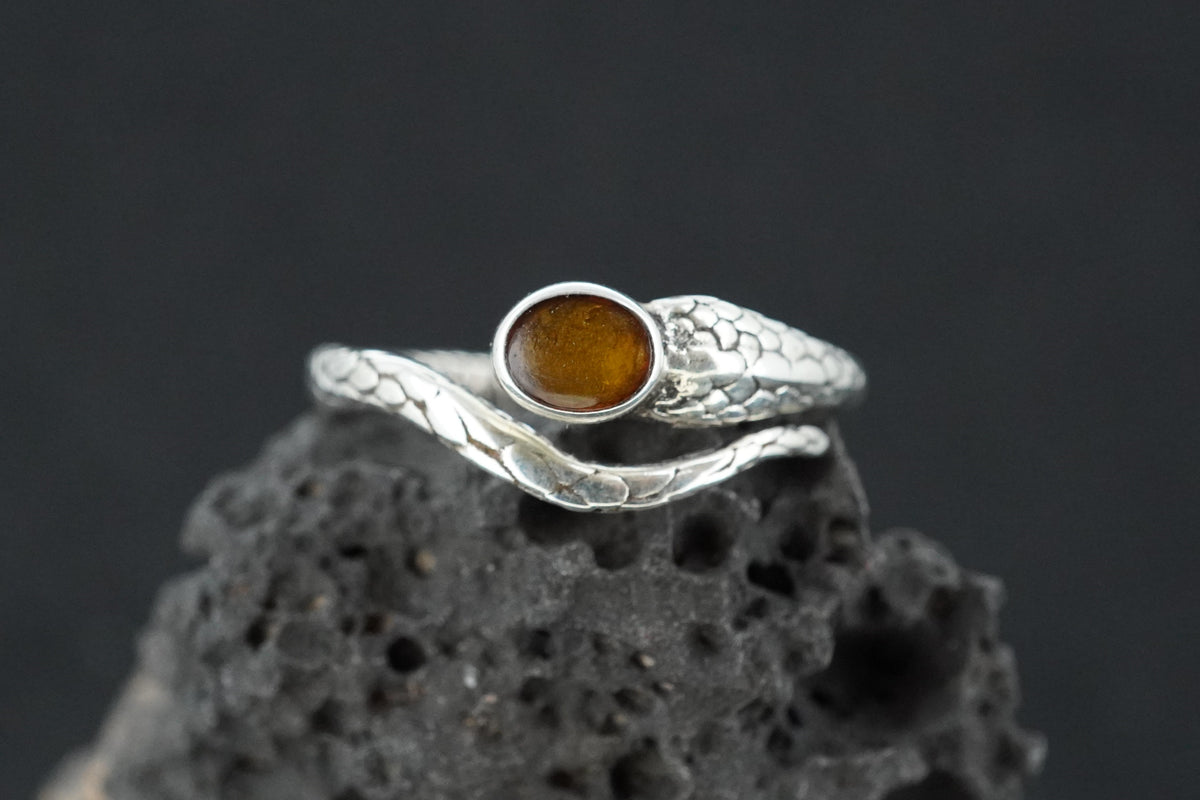 Amber Sterling Silver Serpent Ring image 0