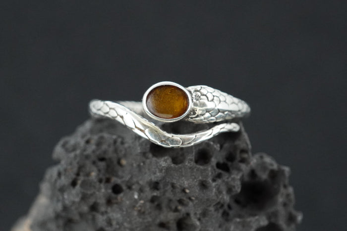 Amber Sterling Silver Serpent Ring image 0