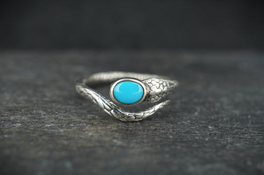 Sleeping Beauty Turquoise Sterling Silver Serpent Ring image 0