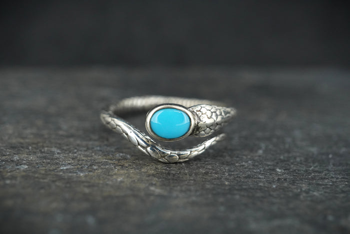 Sleeping Beauty Turquoise Sterling Silver Serpent Ring image 0