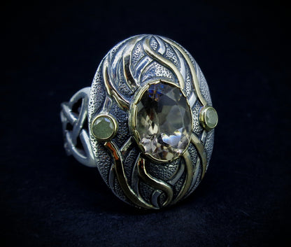 'Tatha' Perthshire Smoky Quartz & Misty Diamond, Scottish Gold & Silver Ring image 0