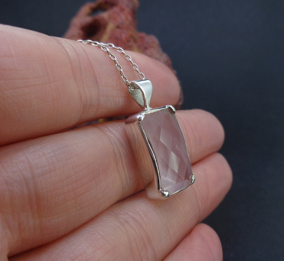Faceted Rose Quartz Sterling Silver Pendant image 5