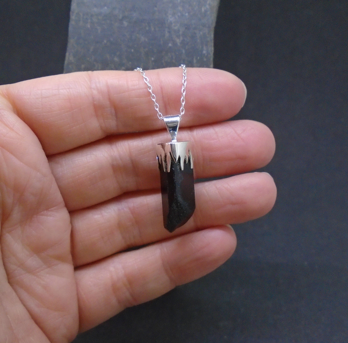 Black Tourmaline Shard Sterling Silver Pendant image 1