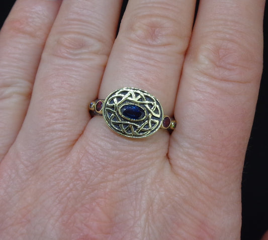 'Sæla' Scottish Sapphire, Garnet & Diamond Scottish Gold Sterling Silver Ring image 1