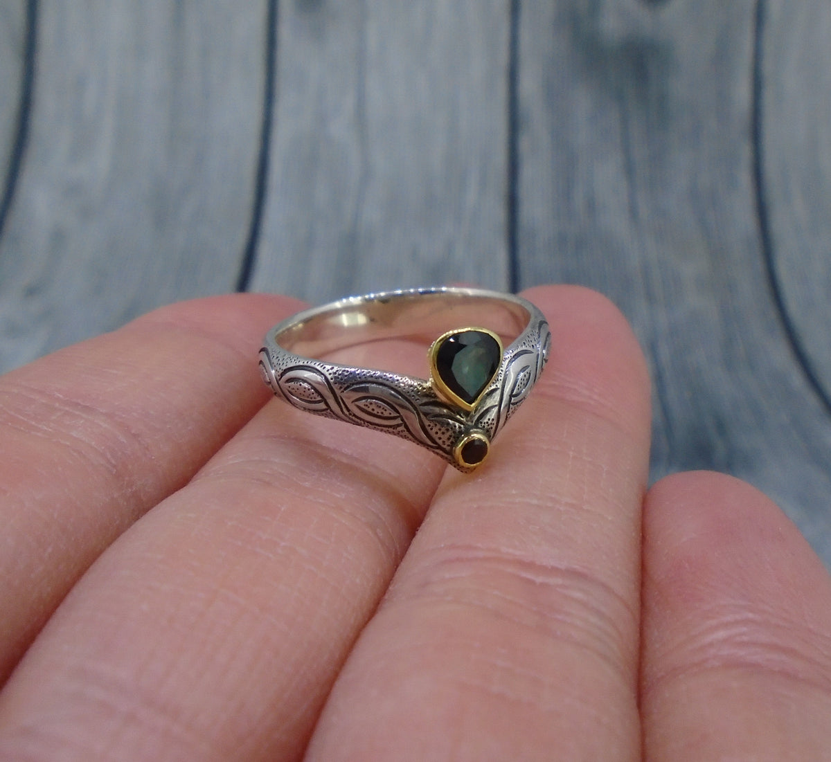 Isle of Lewis Sapphire & Elie Ruby in 18ct Scottish Gold & Sterling Silver Ring image 5