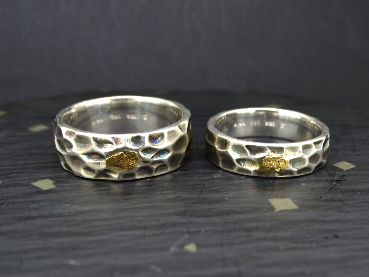 Large Gold Nugget Sterling Silver Hammered Wedding Ring image 5