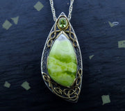 'Eilean Ceo' Skye Marble & Peridot, on a Scottish Gold & Sterling Silver Pendant image 0