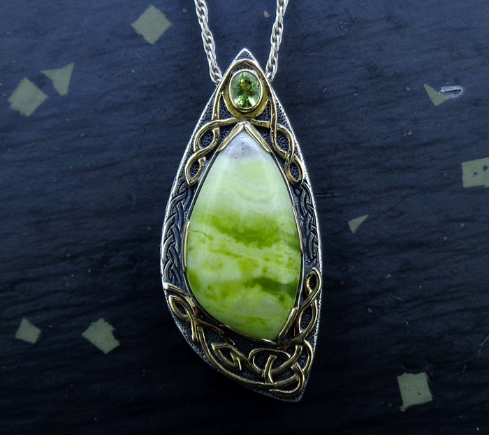 'Eilean Ceo' Skye Marble & Peridot, on a Scottish Gold & Sterling Silver Pendant image 0