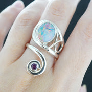 Opal Doublet & Pink Tourmaline Sterling Silver Wrap Ring image 1