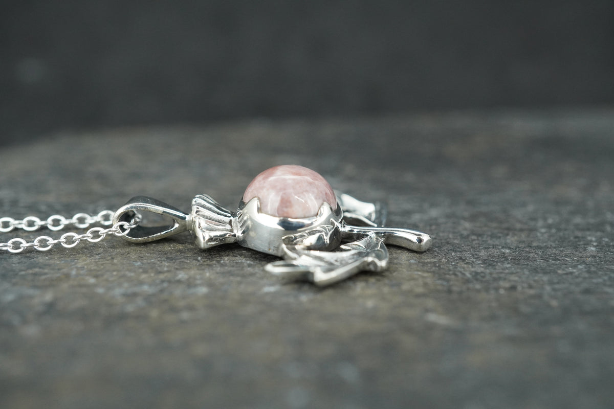 Rare Pink Skye Marble Sterling Silver Thistle Pendant image 3