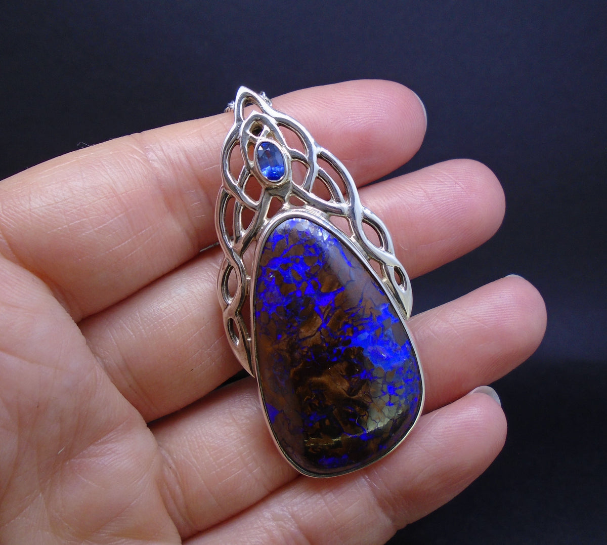 Koroit Opal & Sapphire Sterling Silver Celtic Pendant image 5